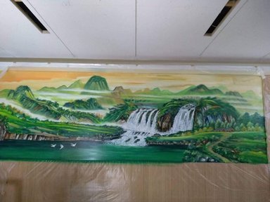 山本足體養生會館-中國風,國畫風,打卡牆,山水畫,松鶴圖